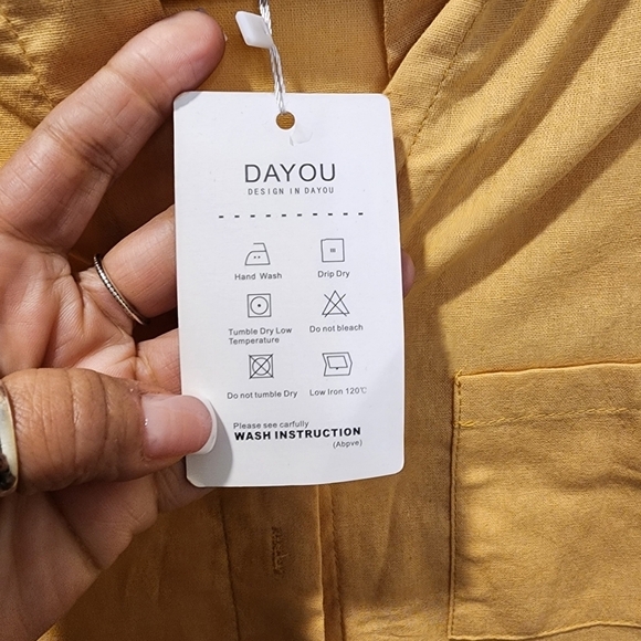 DAYOU women's Yellow Mustard Button Down Shirt size M NWT - Picture 6 of 12